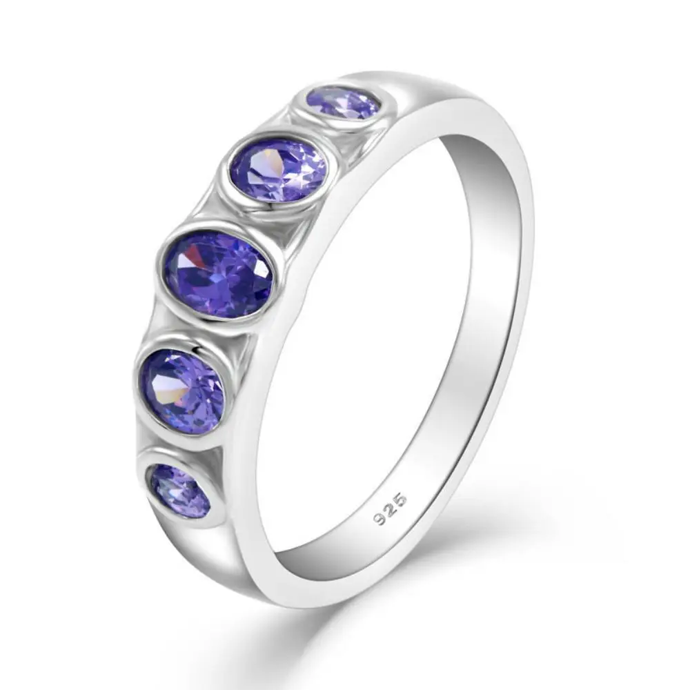 New Design 925 Sterling Silver Blue Sapphire Ring Crown Shaped Inlaid Zircon Ring