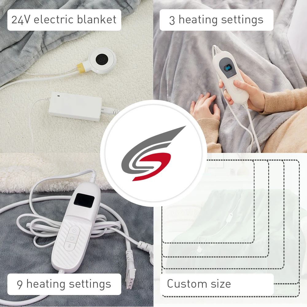 SAA CE approval 9 heating settings oem flannel Sherpa fleece electric heated blanket for winter