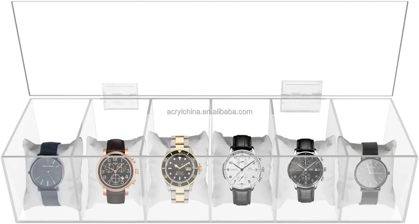 Factory custom Led rotating round cylinder acrylic watch display box shelf acrylic watch display showcase