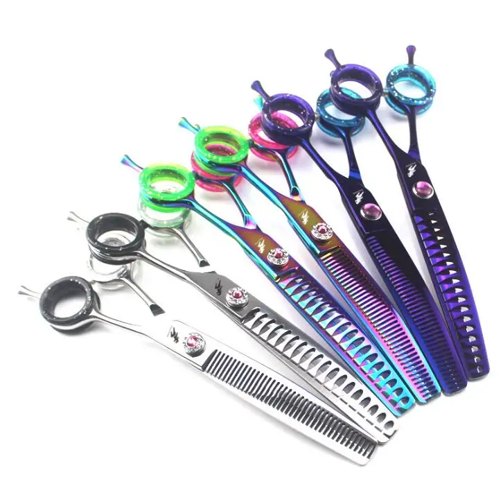 Free shipping 7.0 inch High Quality Stainless Steel 3 color Pet Grooming Curved Thinning Scissors Pet Scissors