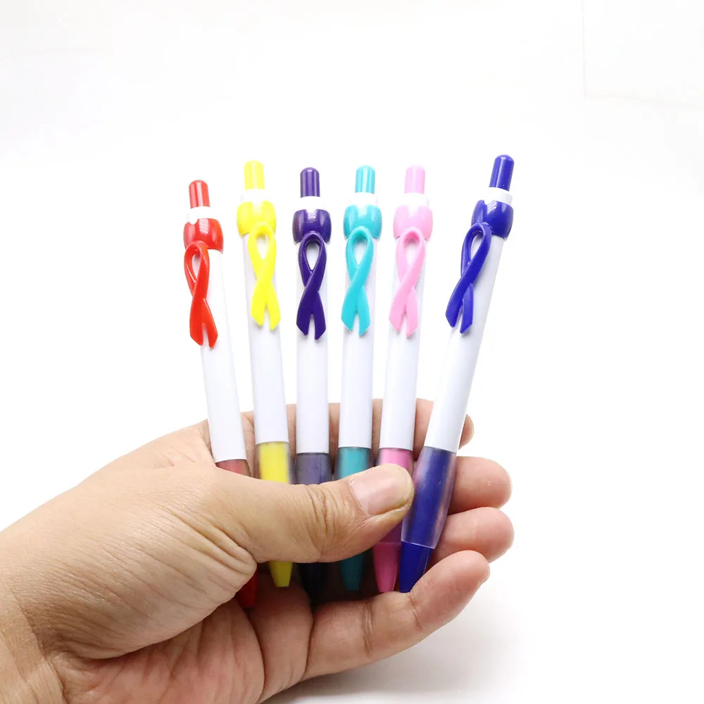 Pink Ribbon ball Pen for Women Girls Gift Plastic Breast Cancer Awareness Accessories Ribbon Plastic ballpoint pen- custom print