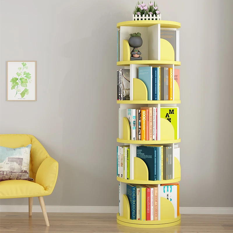 solid color Rotating bookshelf floor 360-degree simple book shelving for children student bookcase