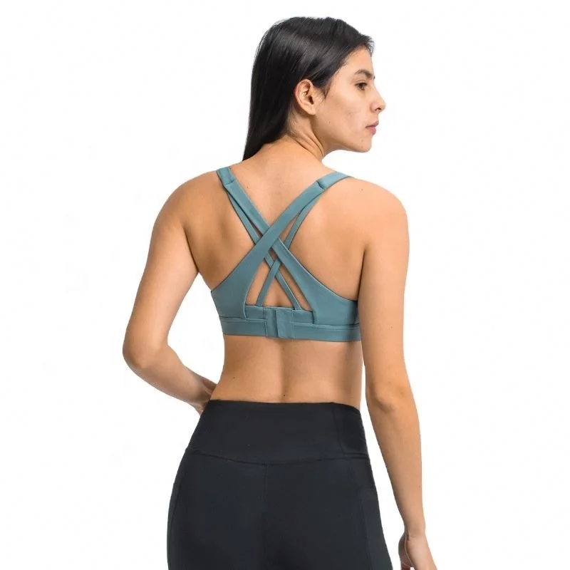 
New Arrivals Adjustable Hooks Sports Bra Cross Back High Support Yoga Bra Top Push Up Gym Fitness Bra 