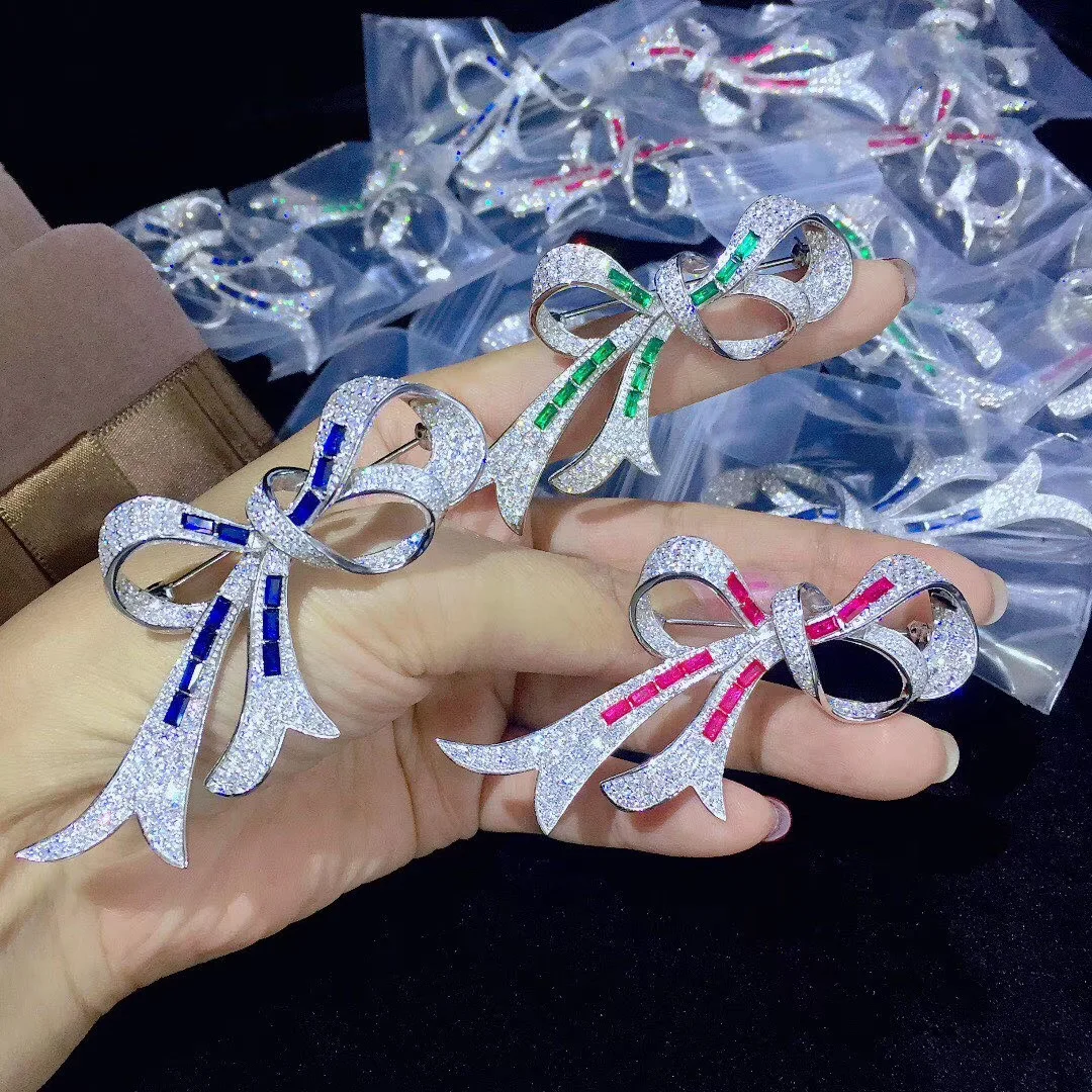 New Arrival Jewelry 925 Colorful Zircon Stone Bow knot Pin Brooch