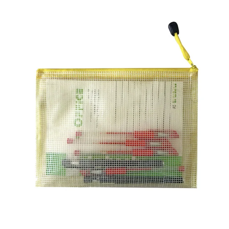 Multicolor Plastic Zipper Pen File Mesh Document Folders Pouch Bag