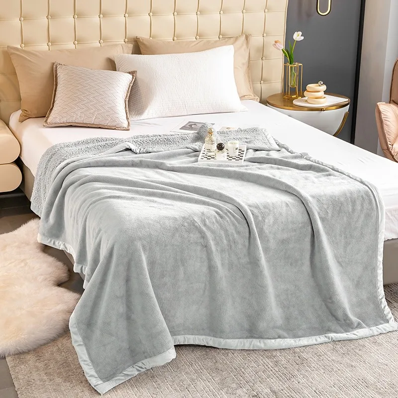 New milk cashmere i-mitation lamb fleece composite blanket high weight double cover blanket leisure blanket