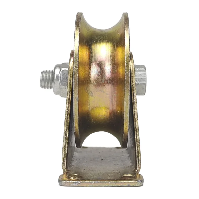 U-groove sliding gate rollers with single bearing and outer support.groove door wheel,yellow color v groove gate pulleys