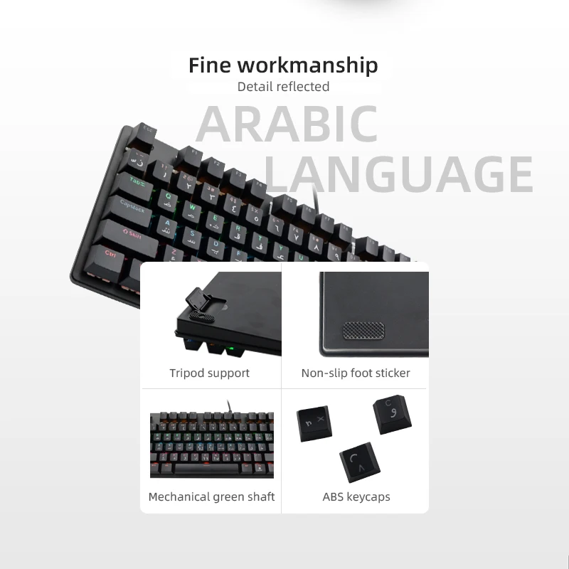 Manufacturer customized Arabic mechanical keyboard OEM OEM LED RGB Mechanical Gaming Keyboard