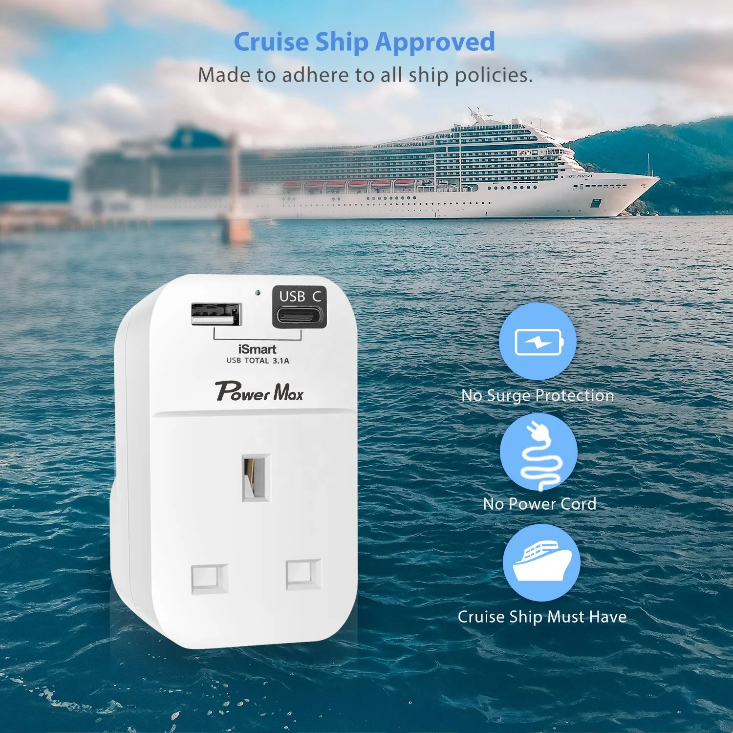 USB Plug Adaptor UK 13A Wall Socket Adapter, Wall Plug Extension with 2 USB Slots, Mini & Portable for Home/Office/Travel