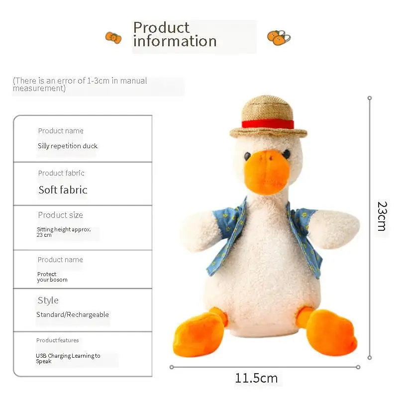 New high quality singing duck gift kids talking duck baby plush toy for boys and girls