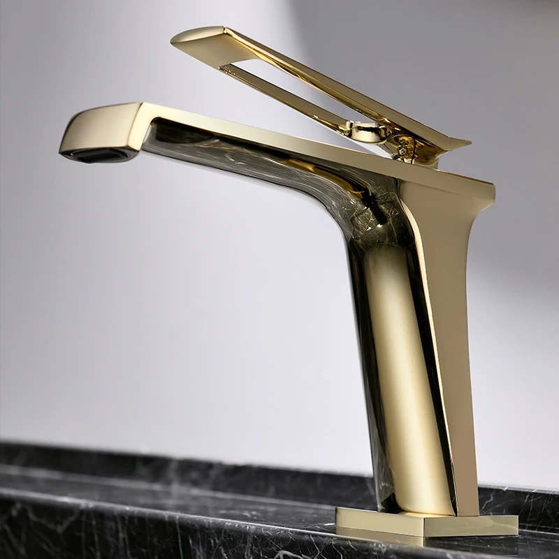 LUSA New Design Brass Bathroom Sink Faucet Tap Gold Single Handle Widespread Basin Vanity Faucet Mixer Taps