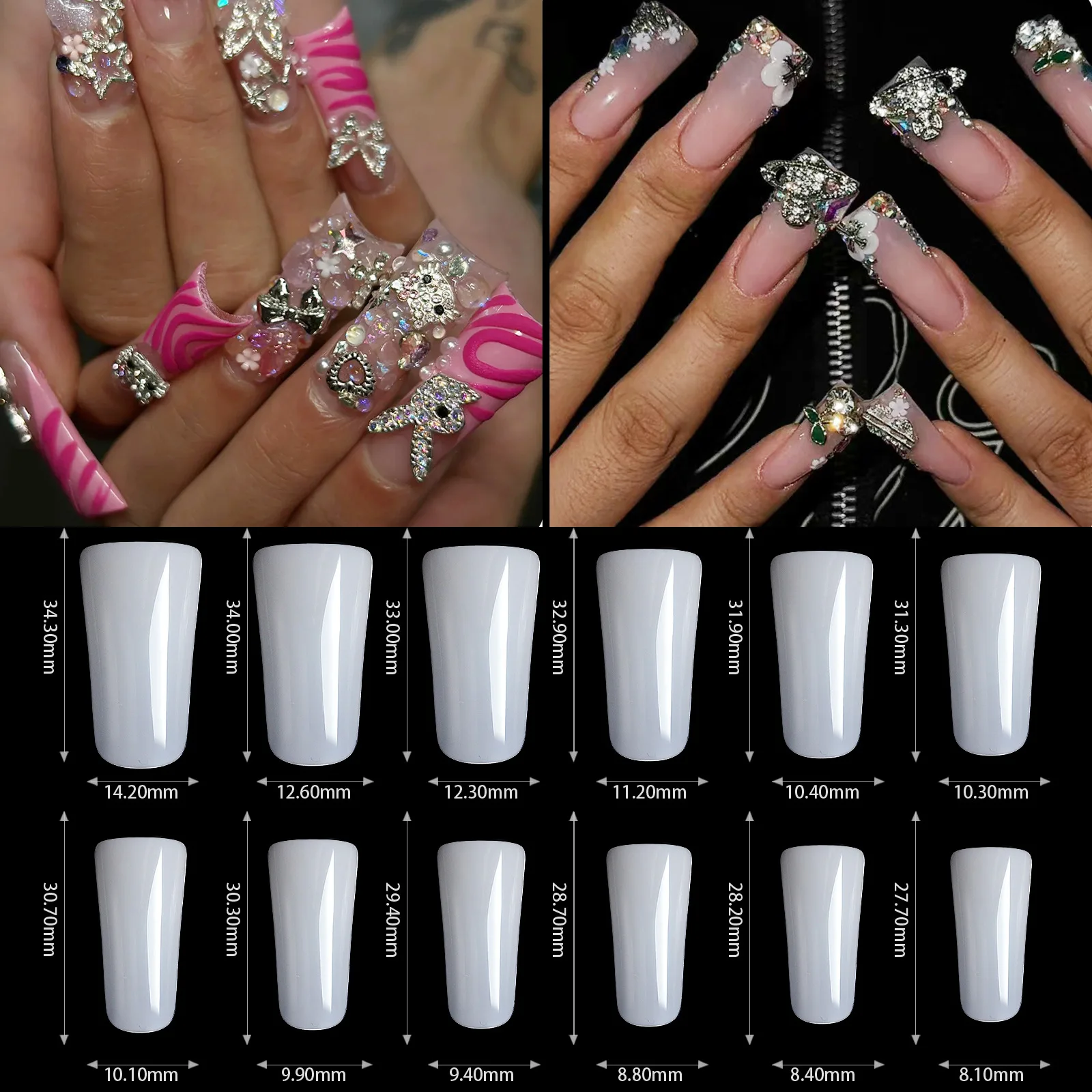 Bellinails 500pcs Duck Flare Finger False Nail Extension French Acrylic Capsule Half Cover Long Duck Tip Artificial Nails