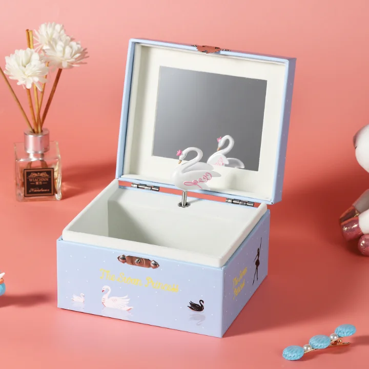 Kids Ballerina Musical Jewelry Box Little Girl Storage with Little Flower Butterfly Gold Foil & Embossing for Ballet Girls