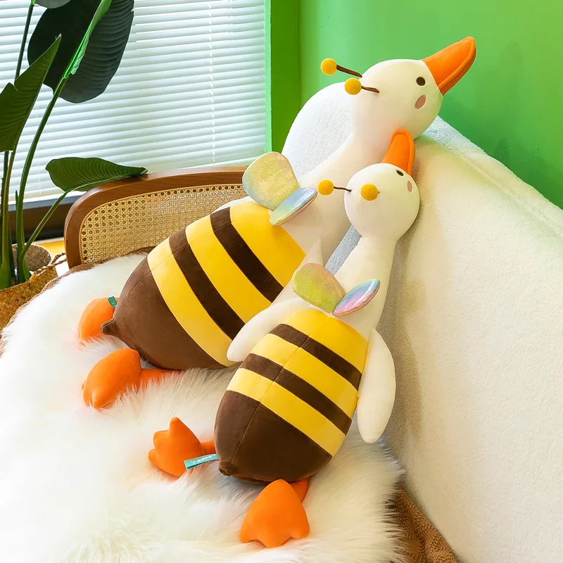 Big white goose plush toy creative bee goose doll long sleep pillow wholesale