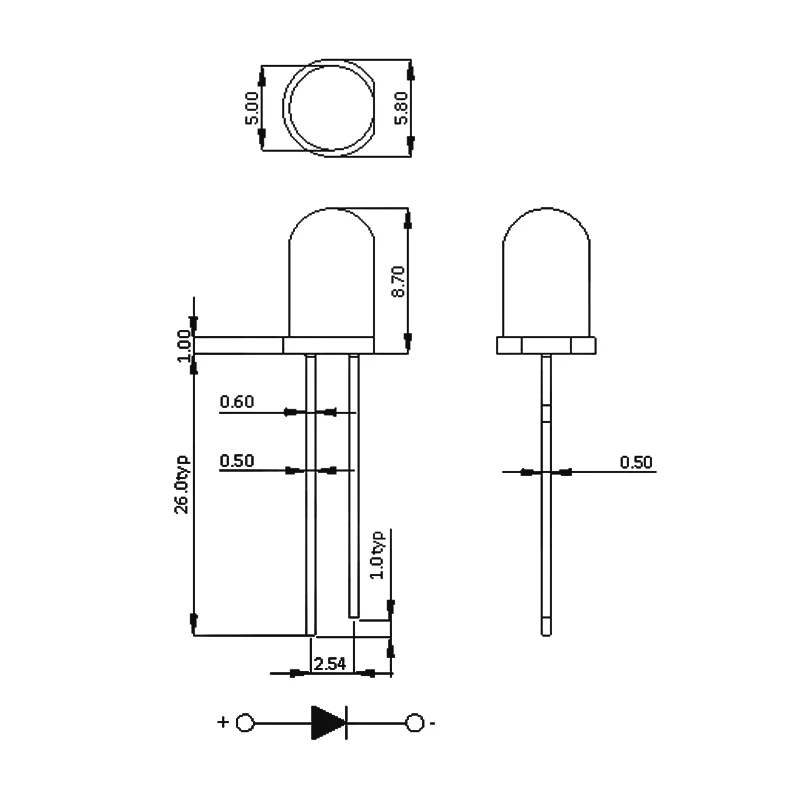 Hinchytek 5mm red through hole lamp led customize foot length and lens single color light emitting diode led