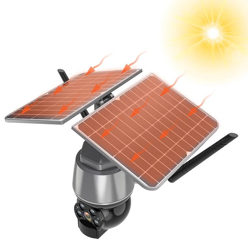 4mp Low Power Energy Saving Outdoor Surveillance Wifi Ptz Security Ip Camera System Wireless Solar Powered Cctv Network Camera