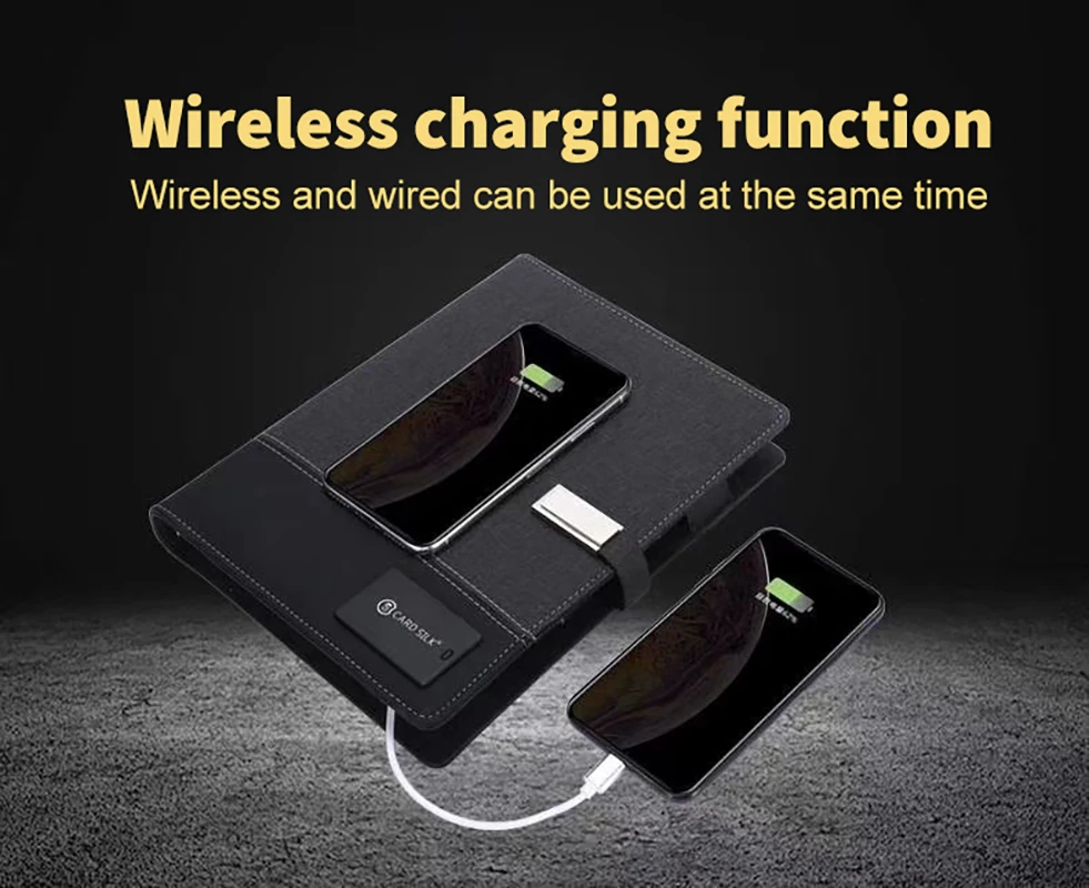 Lork Custom Led Light Logo Notebook Wireless Charger Diary with USB Flash Drive A5 Agenda Note Book Planner Promotion Spiral