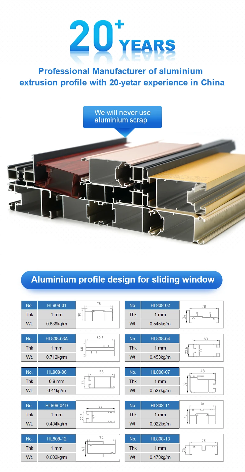 
Customized 6063 T5 T6 High Hardness Sliding Glass Frame Mesh Screen Window Door Alu Aluminium Profiles for Windows Doors 
