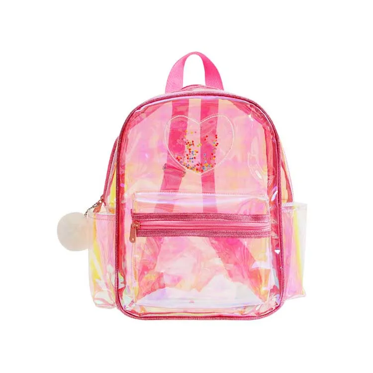 New arrival fashion PVC clear laser lady small children backpack Custom waterproof glitter heart shape school backpack for girl
