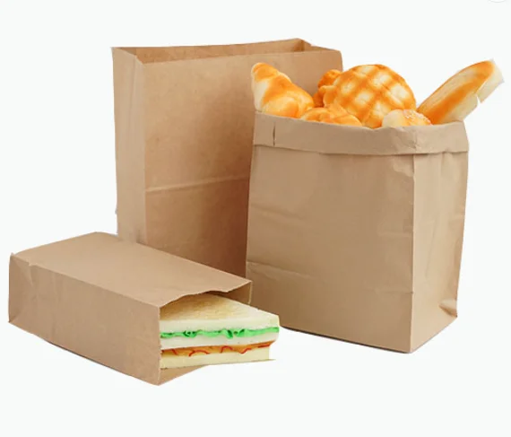 2022 Biodegradable Snake Design Cookie Sandwich Square Bottom Bag Fast Food Brown Kraft Paper Bag With No Handle