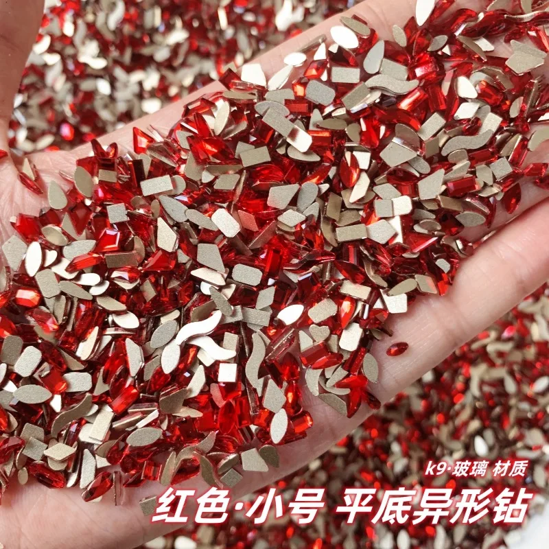 50 pcs Mini Shaped Crystal Red Nail Art Rhinestone Mix Flatback Glass Nail Stone Gems For 3D Nails Christmas Manicure Decoration