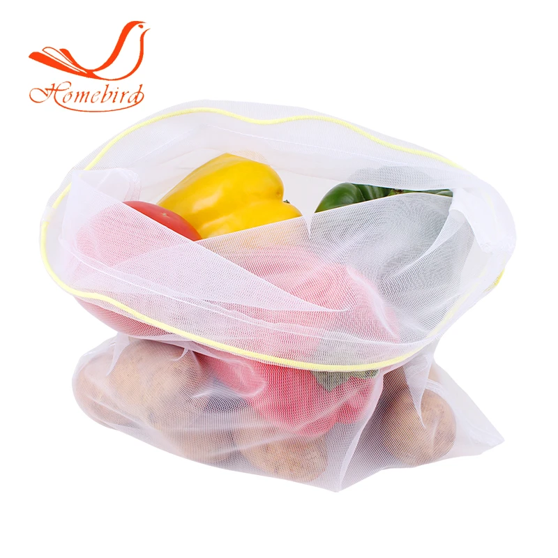 
HW0008 ISO9001 Factory direct supply no plastic reusable mesh net drawstring carry fruit bag 