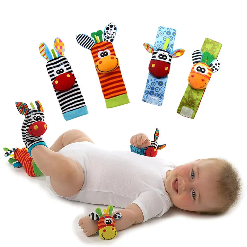 COMEMOIR cute stuffed animals baby infant rattle wrist socks toys 3-6 to 12 months girl boy baby kids foot finders and wrist rat