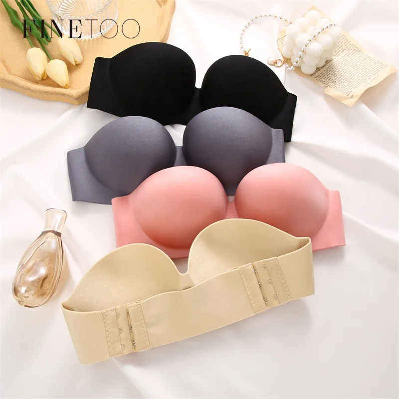FINETOO Strapless Seamless Breathable Bra For Ladies Solid Removable Clasp 4 Rows 3 Hooks Lingerie Women Wireless Underwear NEW