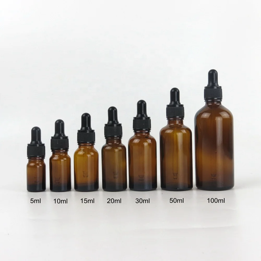 Оптовая продажа, 5 мл, 10 мл, 15 мл, 20 мл, 30 мл, 50 мл, 100 мл, янтарная косметическая бутылка с пипеткой, стеклянная бутылка с пипеткой для масла