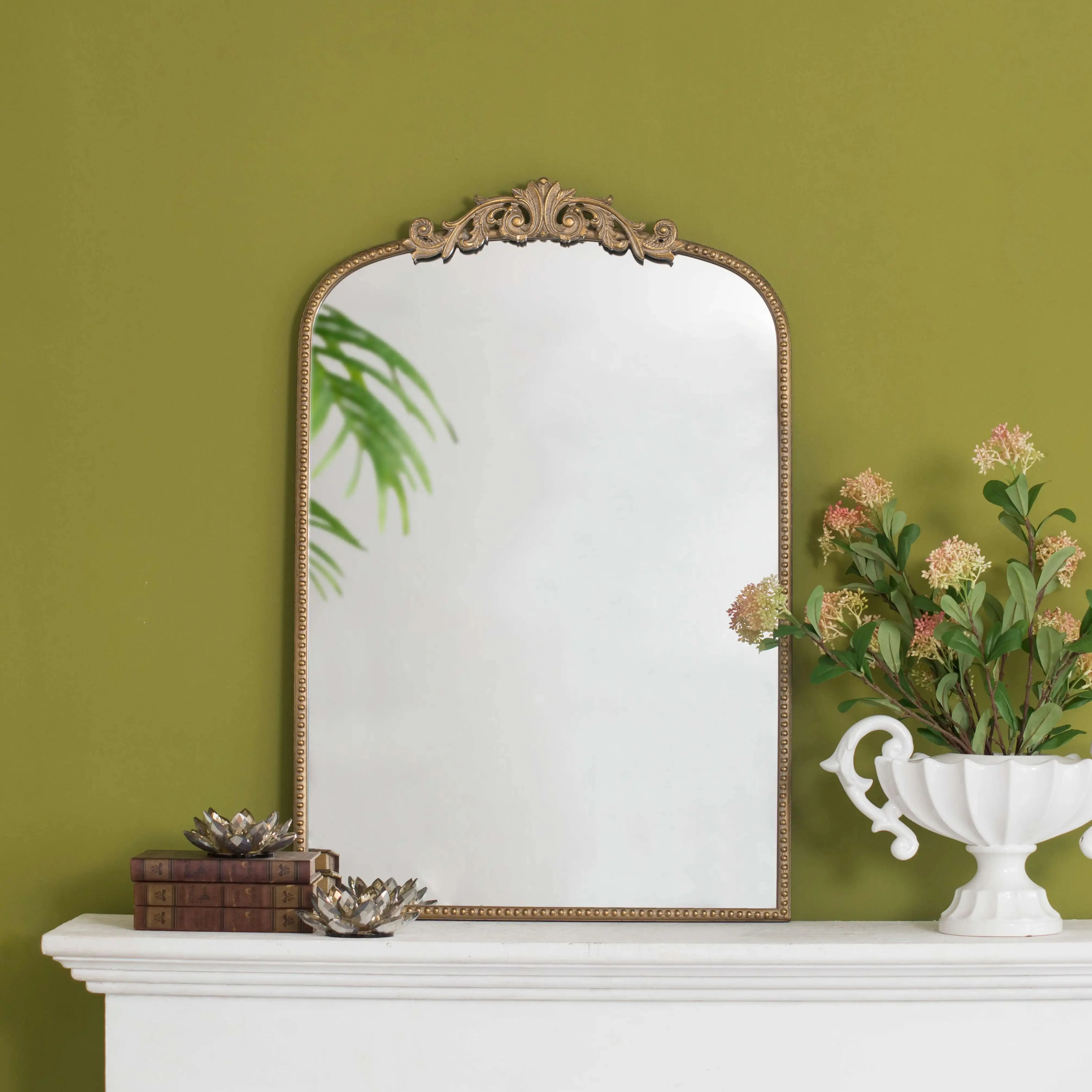 Antique Style Customized Large Arch Shaped Normal Mirror Hotel Bathroom Mirror with Bronze Color Frame