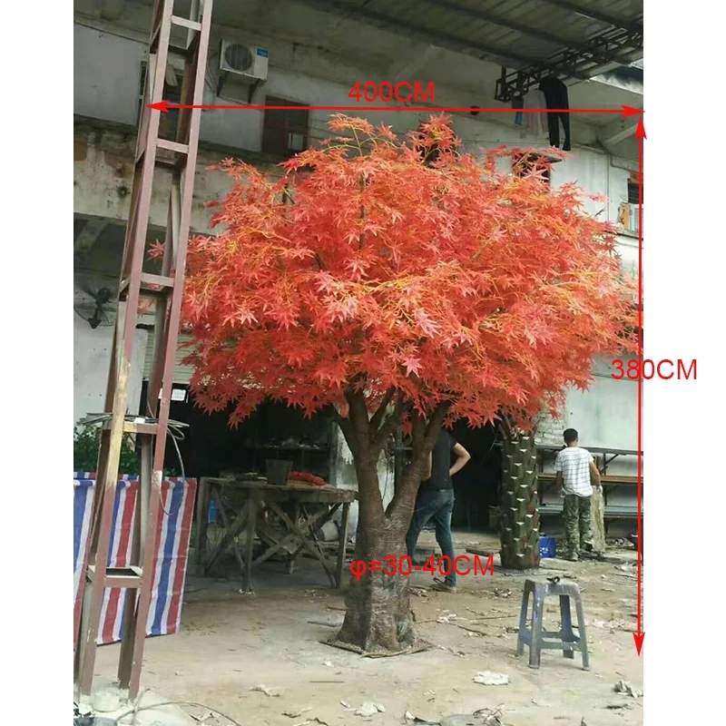 Customized cheap 380cm height artificial fiberglass trunk large japanese red maple tree plant, tree artificial for sale