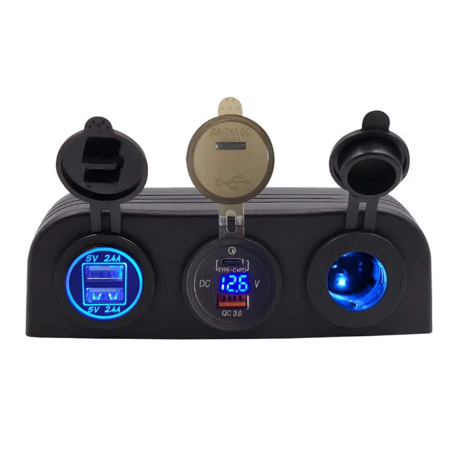 12v-24v   4.8 USB Charger  with QC3.0 + type-C  USB 3 holes tent panel mount for car boat RV