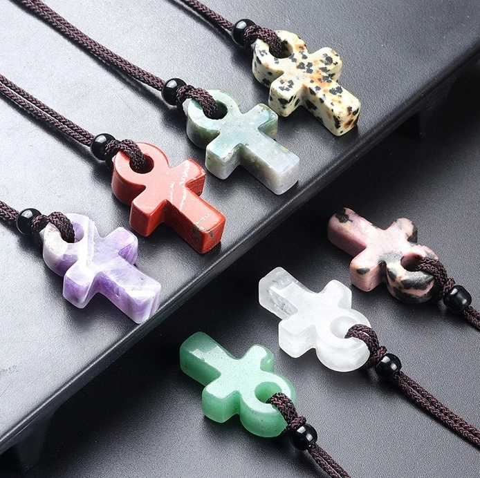 Natural Stone Ankh Pendant Protection Calm Peace Necklace Tiger Eye Ankh Cross Necklace Key of Life Symbol Crystal Necklace