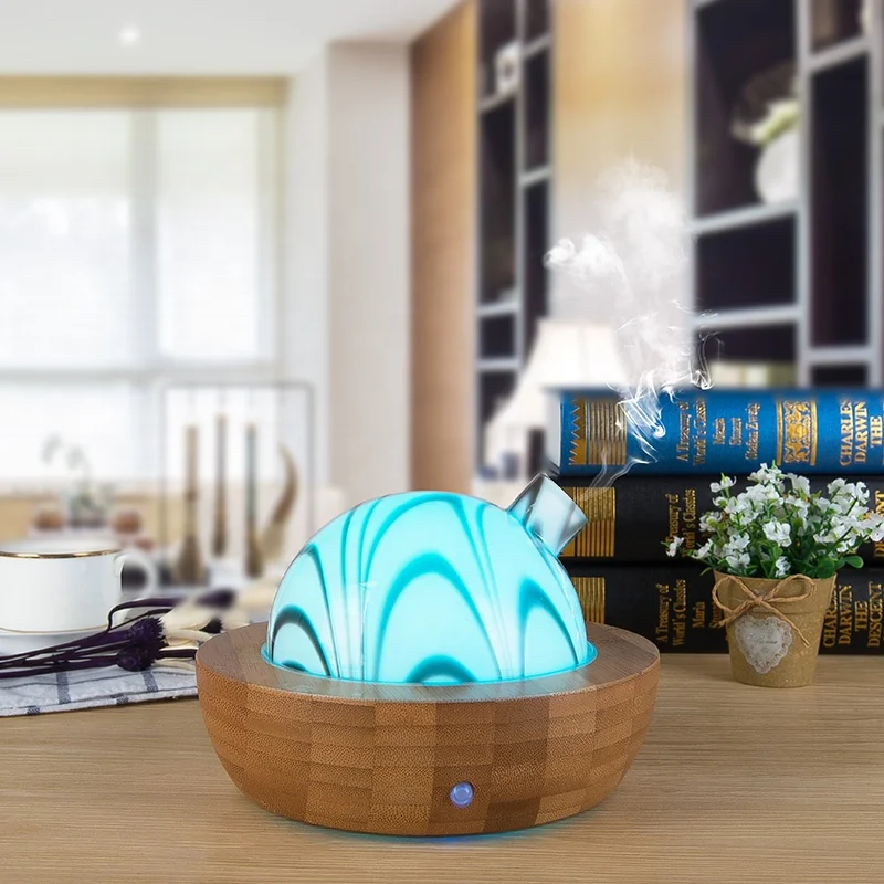 SOICARE 100ml Ball Bamboo Wood Glass Ultrasonic Aromatherapy Essential Oil Aroma Diffuser