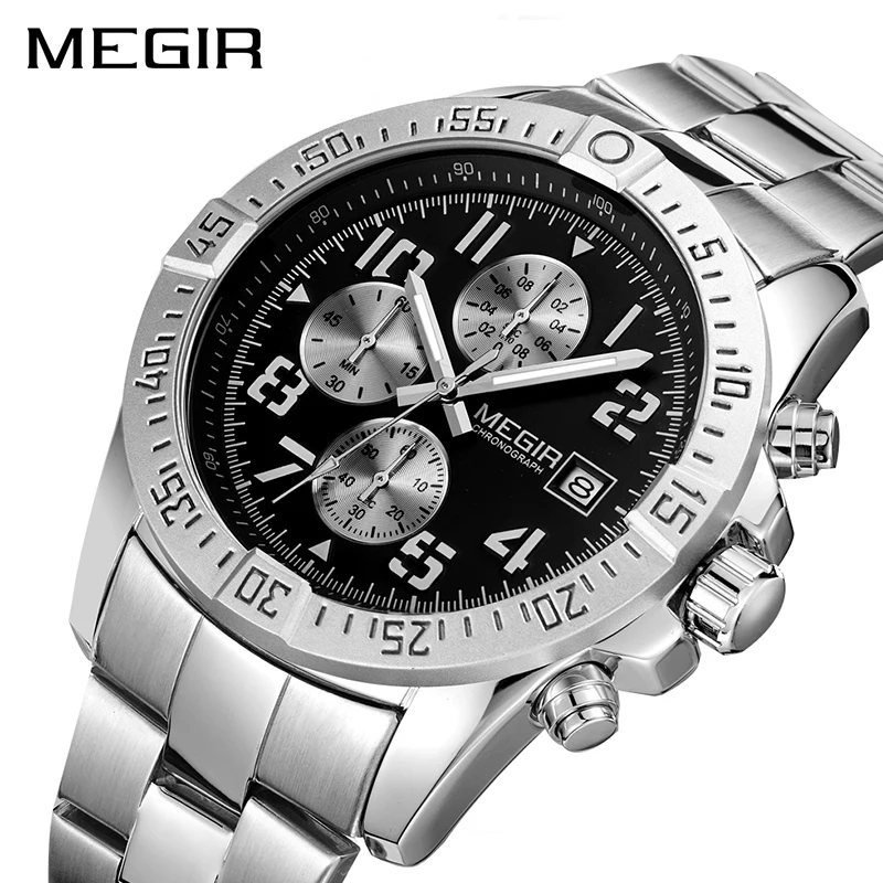 MEGIR Business Men Watch Luxury Brand Stainless Steel Wrist Watch Chronograph Quartz Watches Relogio Masculino 2030