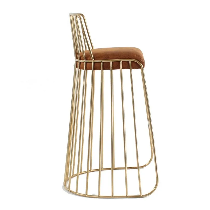 Роскошный латунный барный стул с вуалью для невесты для отдыха, Роскошная золотая металлическая обеденная рама из нержавеющей стали