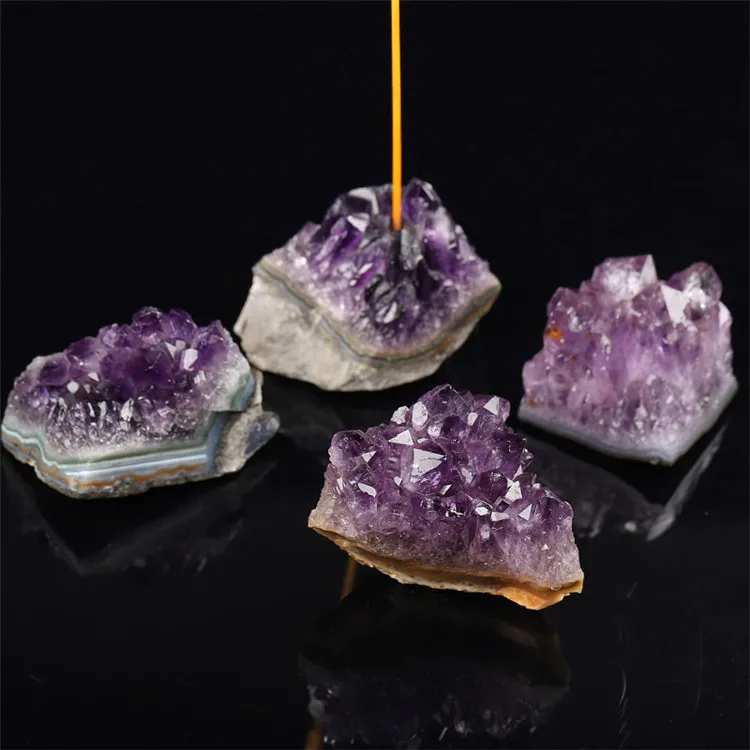 Raw Druzy Crystal Amethyst Cluster Incense Stick Holder