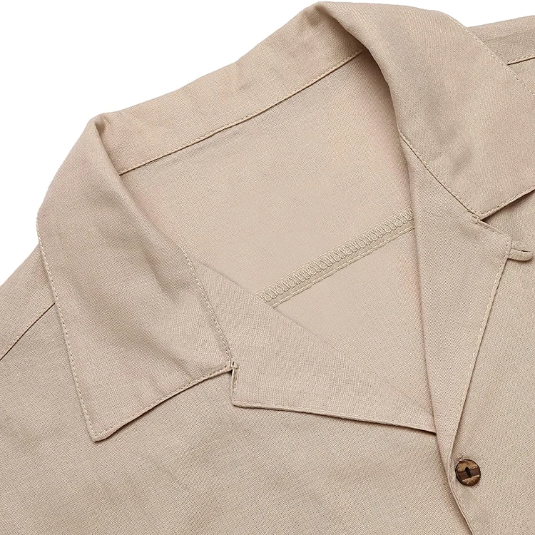 Mens Hawaiian Short Sleeve Shirts Custom Logo Cotton Linen Button Down Tropical Holiday Beach Shirts For Men