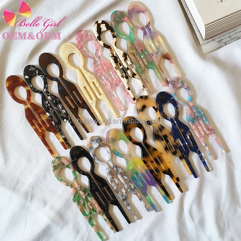 BELLEWORLD women girls hair bun accessories hanfu tradicional hair pin custom color Chinese acetate u-shaped hairpin sticks