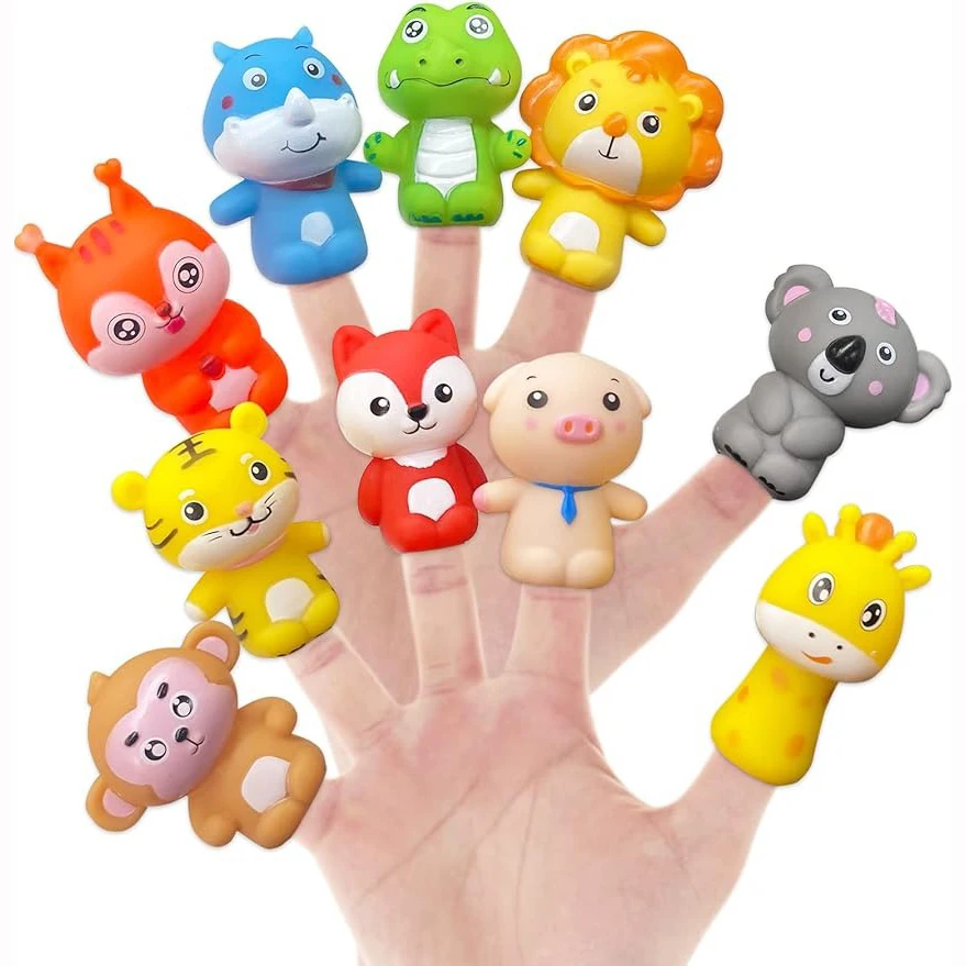 New Design Custom Cute Farm Animals Finger Puppets Plastic Soft Vinyl Kids Educational Hand Finger Puppet Toy