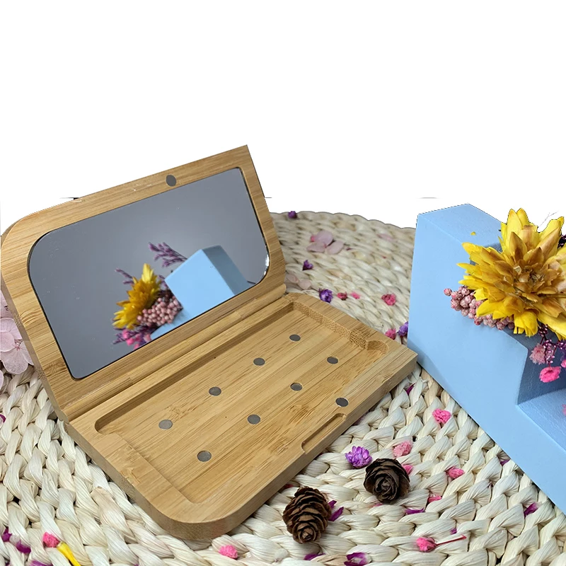 8 Color Cosmetic Packaging Bamboo Natural Custom Logo Blush Eyeshadow Palette Empty Eyeshadow Bamboo Makeup Powder Case