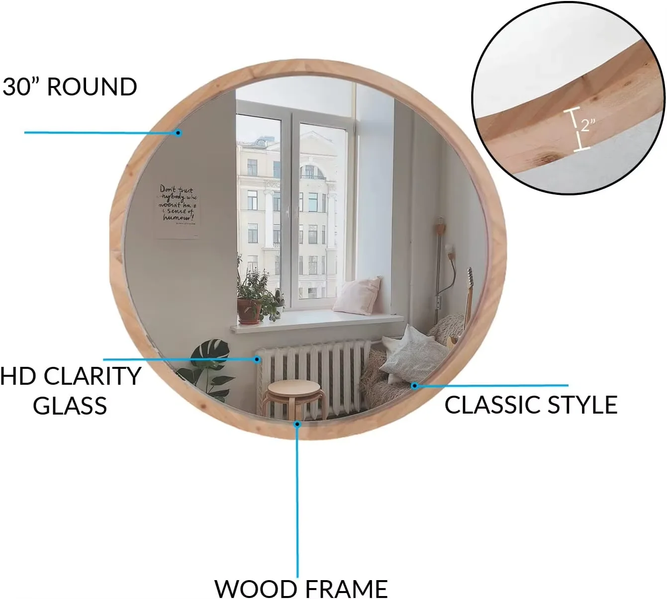 Bath Mirrors Wood Framed Decorative Round Customized Wall Mounted Makeup Mirror Bamboo Circle Mirror for Bathroom Entryway