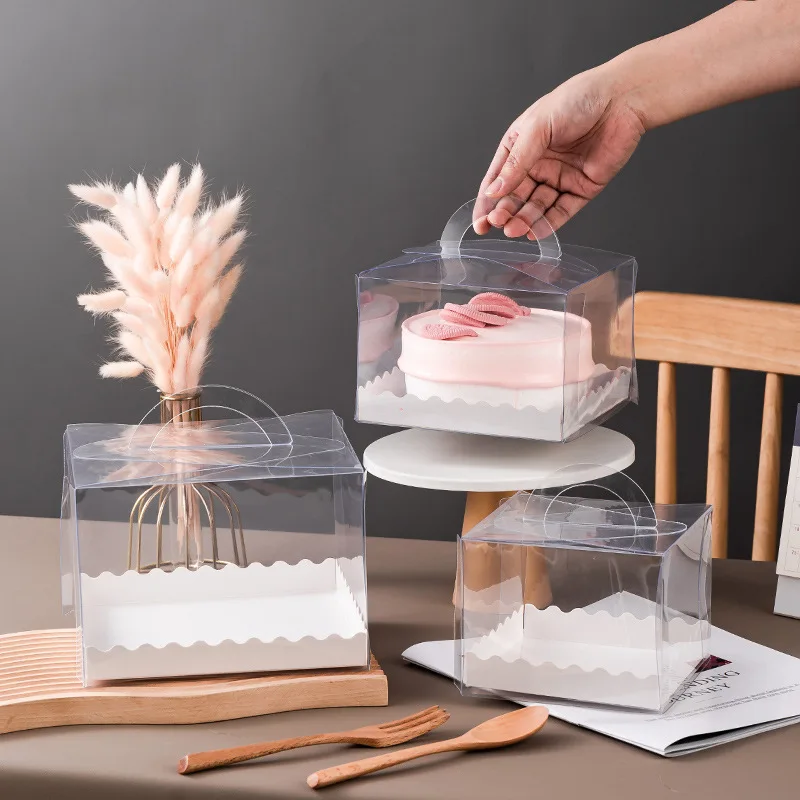 Plastic clear cake box with Handles party Favors Desserts Gifts Bakery Packaging Carriers Boxes
