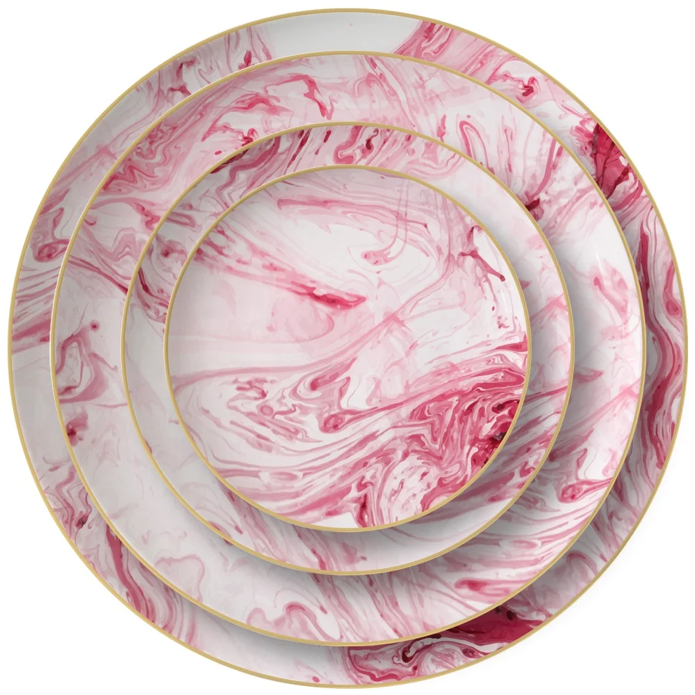 Fantasy pink color marble dessert dish wedding ceramic dinnerware set