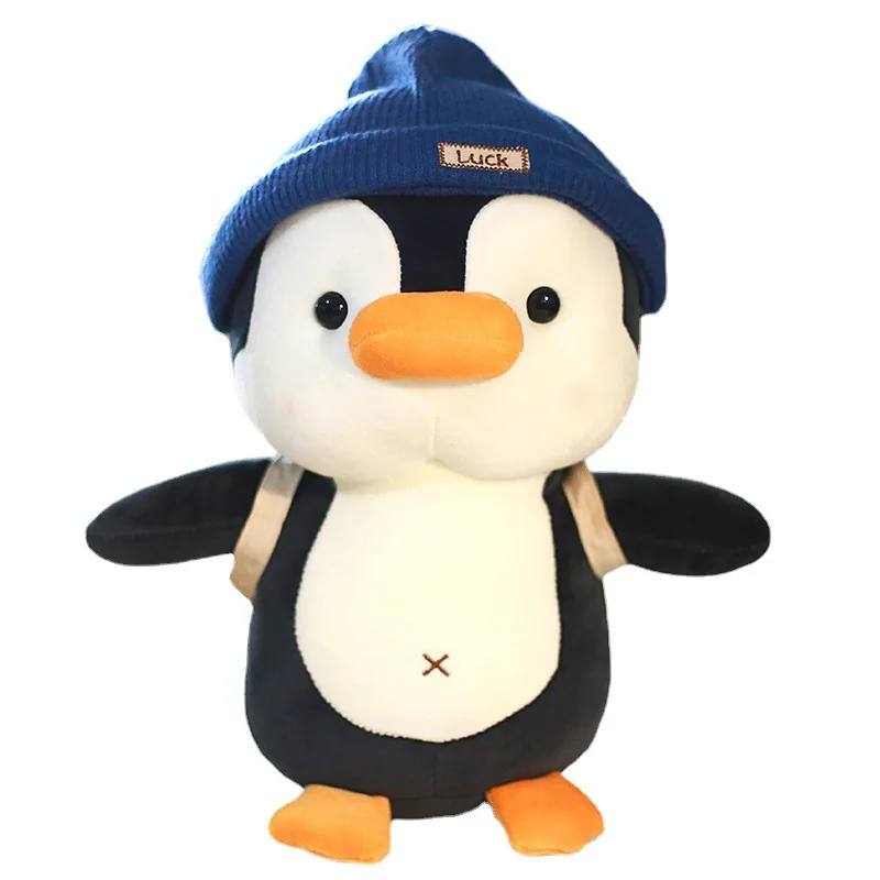 Factory Sale 22cm Kawaii Cute Backpack Penguin Plush Doll Penguin Plush Toy Mini Soft Travel Penguin Toy With Hat And Backpack