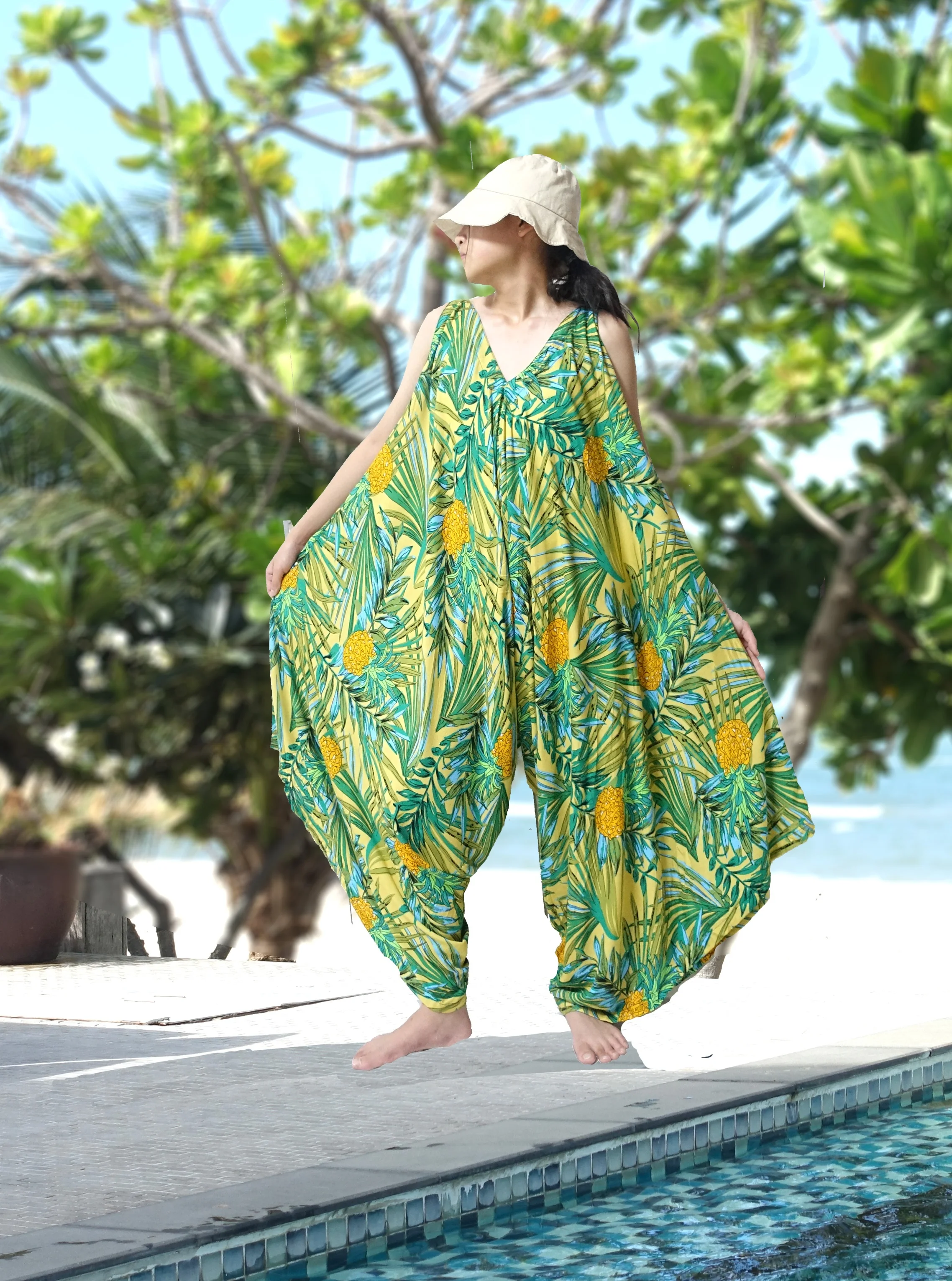 Alladin Hippie Boho Harem Romper Jumpsuits Wide Leg Yoga Jumpsuit Pants Beach wear tropical floral print