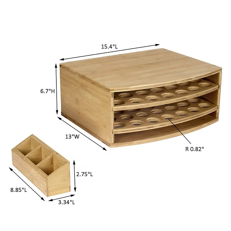 70 Capacity 2-Tier Drawer K-Cups Pods Coffee Organizer Coffee Station Bamboo Coffee Pods Capsules Holder Storage Box