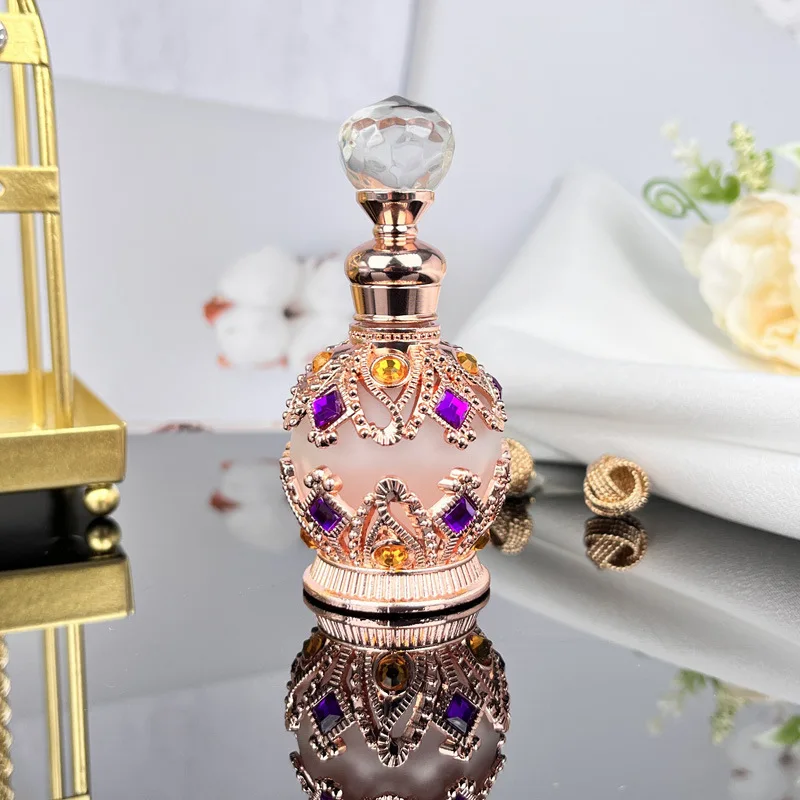 Beauty Refillable Luxury Gold Arabian Style 15ml Essential Oil Perfume Bottle Empty Fancy Vintage Perfume Glass Bottle