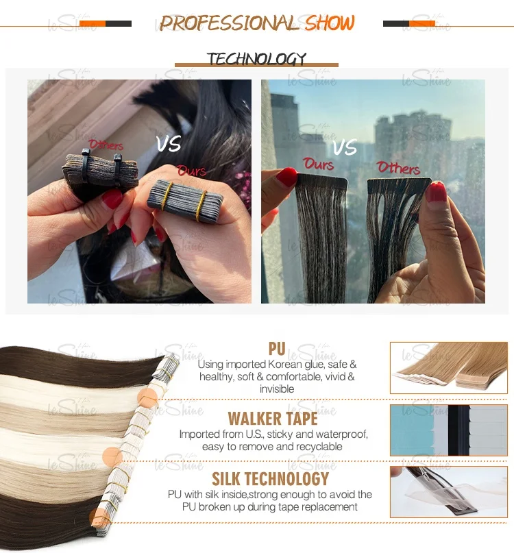 LeShine Top Quality Remy 100% Russian Human Cuticle Intact Hair Tape Hair Extensions