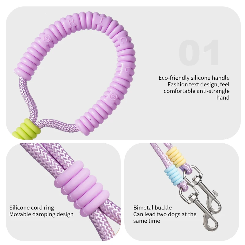 OKKPETS 2024 New Design Colorful Luxury Hands-free Dog Rope Leash Adjustable Length Polyester Lead for Small Large Medium Dogs